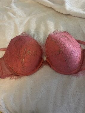 Victoria's Secret Very Sexy Push-Up Bra in Coral Pink with Gold Accents 36B